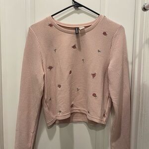 H&M Blush Pink Long Sleeve Top with Floral Touches